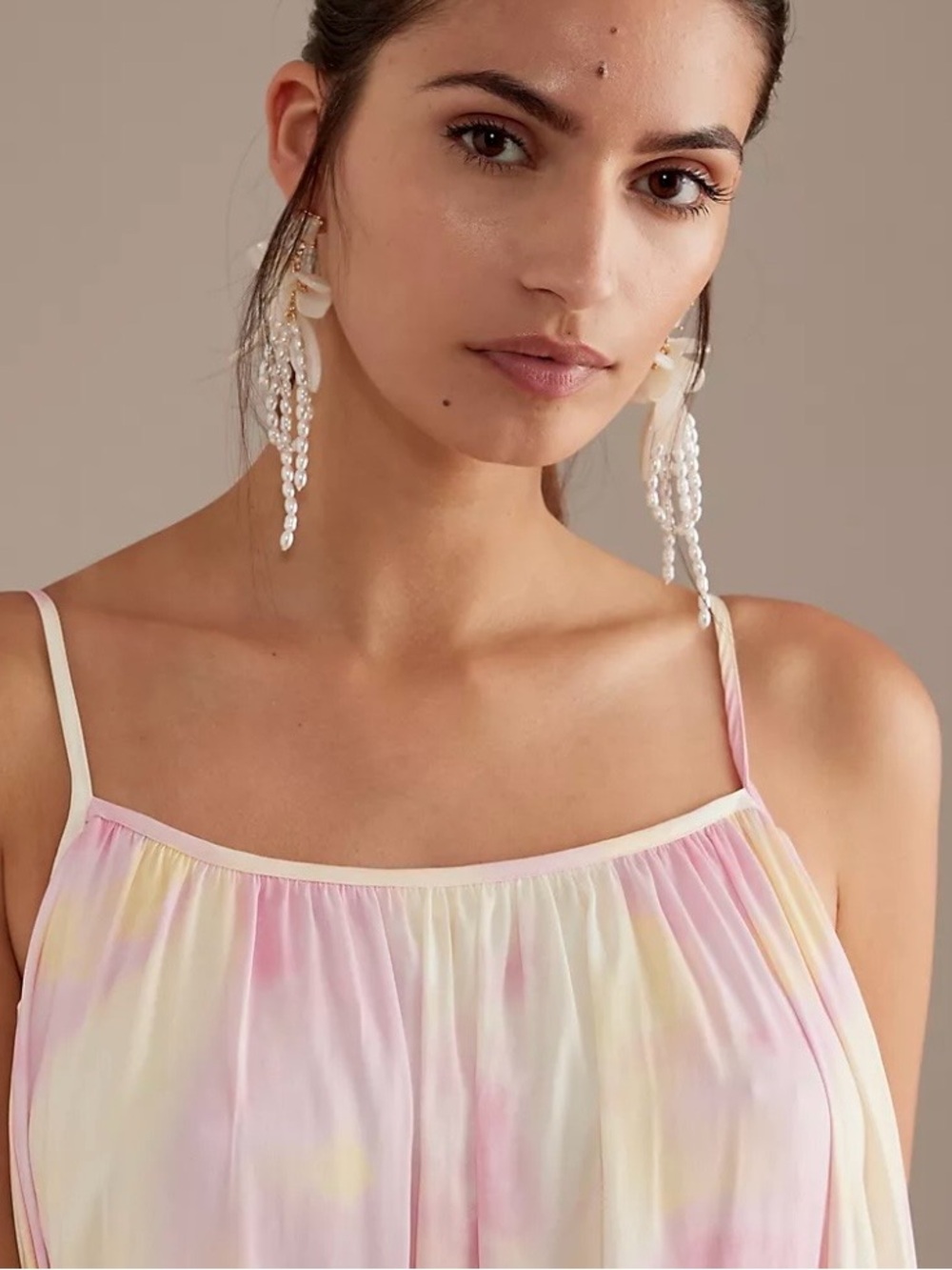 Anthropologie Beaded Flower Bouquet Drop Earrings